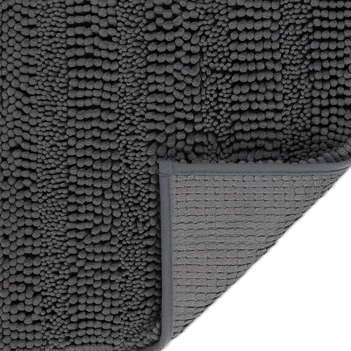 Plush Shaggy Chenille Bath Mat | Extra Soft, Super Absorbent, Non-Slip Bathroom Rug | Fluffy Microfiber, Area Rug Sets for Bathroom Floor, Kitchen, Living Room | 24"X16" | Charcoal Gray