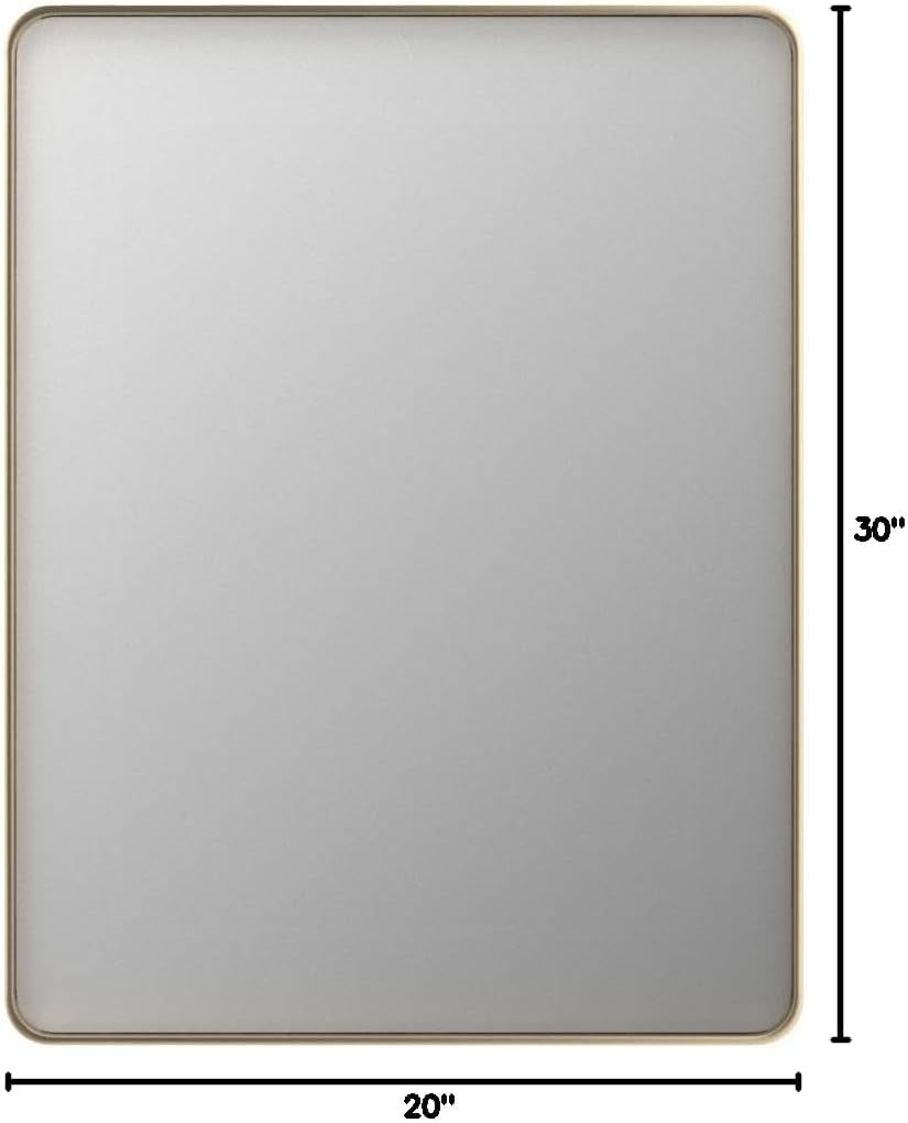 20”X30” Gold Bathroom Mirror, Rounded Rectangle Gold Frame Mirror, Brushed Gold Bathroom Vanity Mirror Wall-Mounted, Anti-Rust, Hangs Horizontally or Vertically