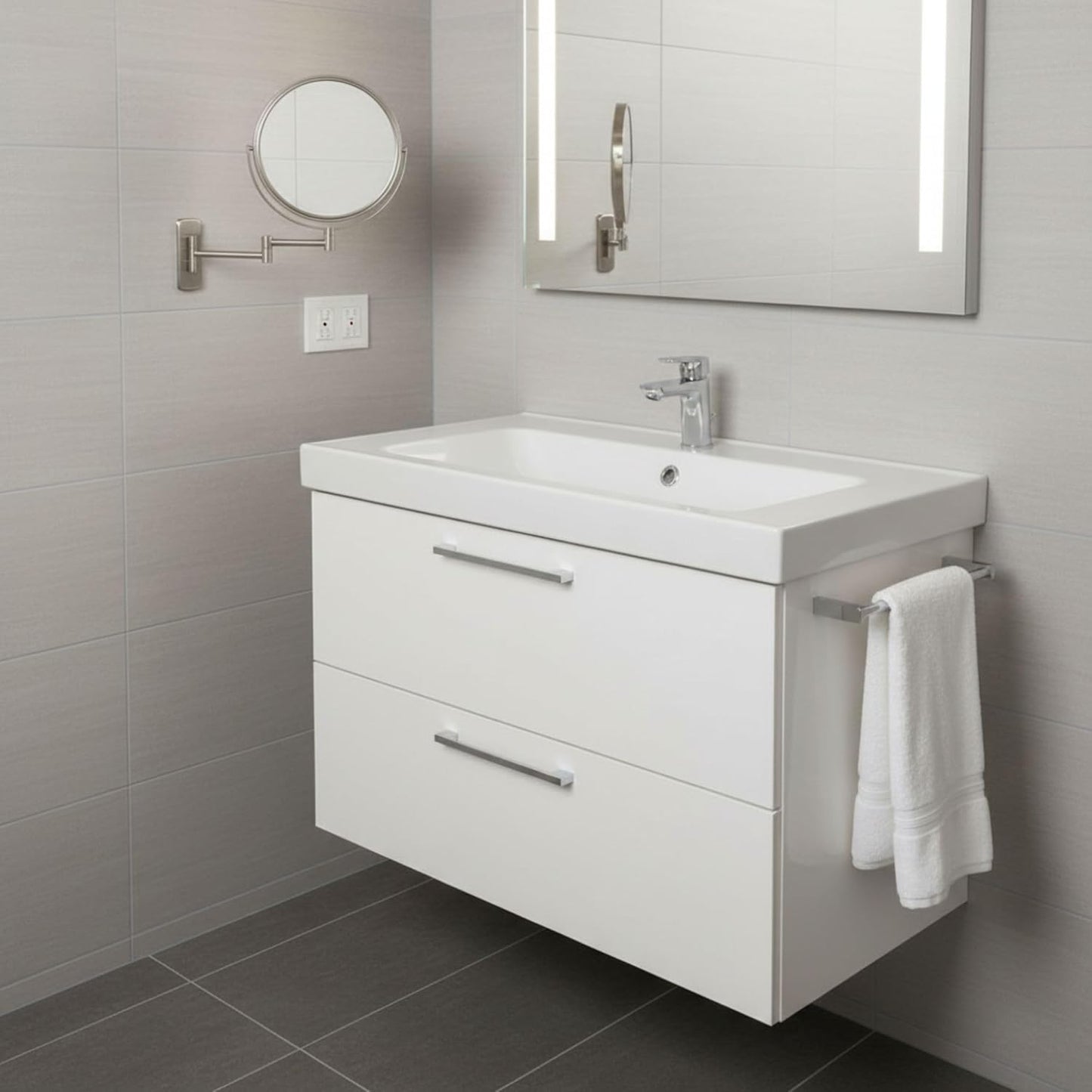 Wall-Mounted Magnifying Mirror - Bathroom Makeup Mirror with 5X Magnification - 8-Inch Diameter - Nickel Finish - Model JP7506N