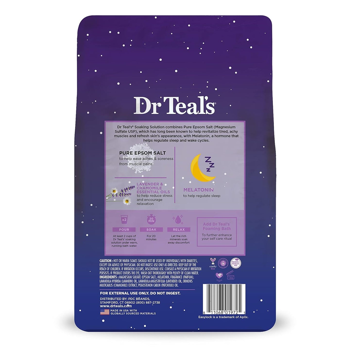 Pure Epsom Magnesium Salt Soak, Sleep Blend with Melatonin, Lavender & Essential Oils, 3 Lb (Pack of 4)