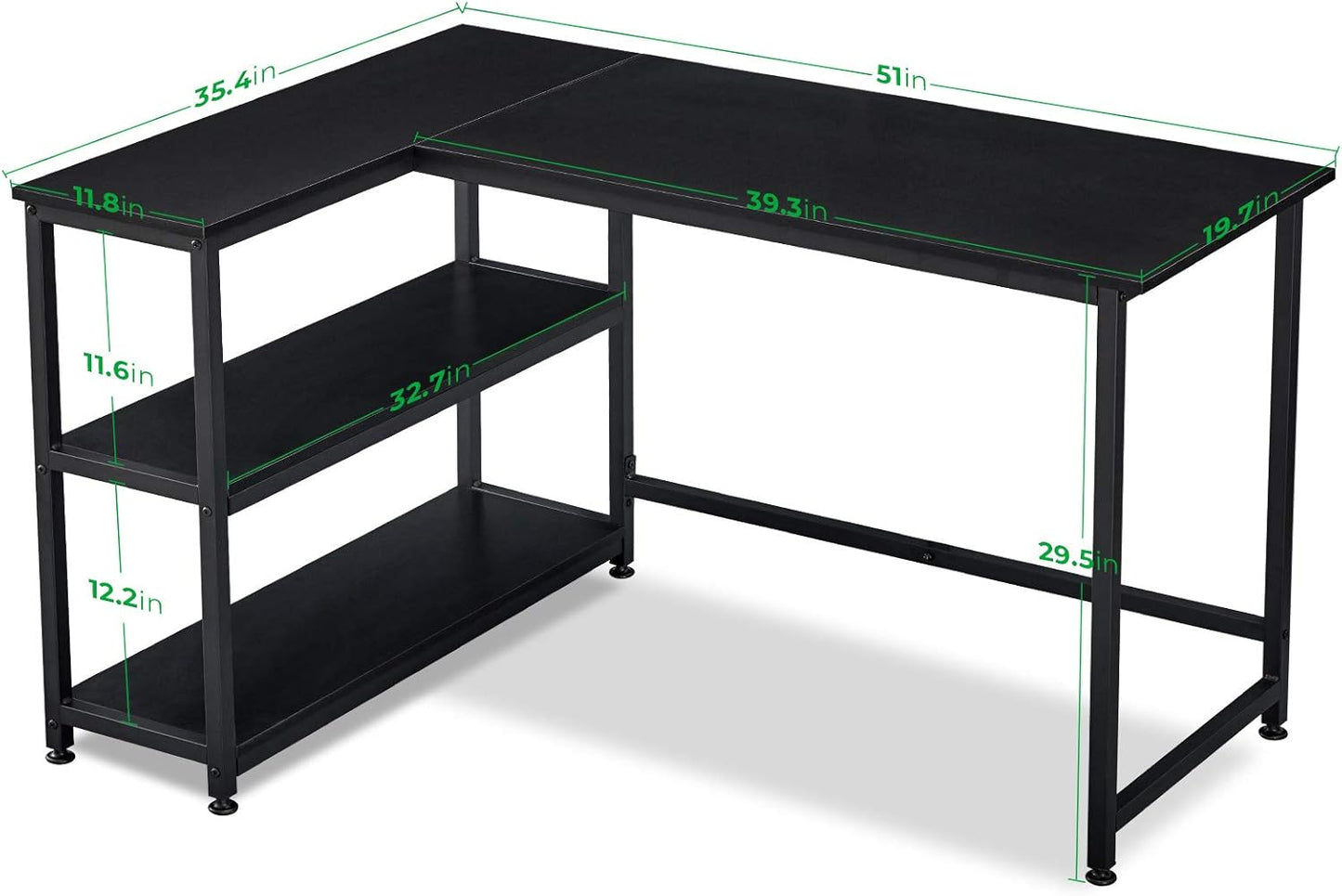 51 Inch L Shaped Gaming Desk Small Reversible Corner Gaming Computer Desk with Storage Shelves for Home Office PC Workstation Laptop Table, Black