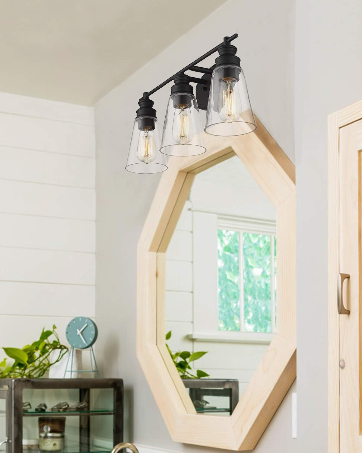 Bathroom Light Fixtures, 22.25 Inch 3-Light Vanity Lights with Clear Glass Shade in Black Finish, MBA99987-3