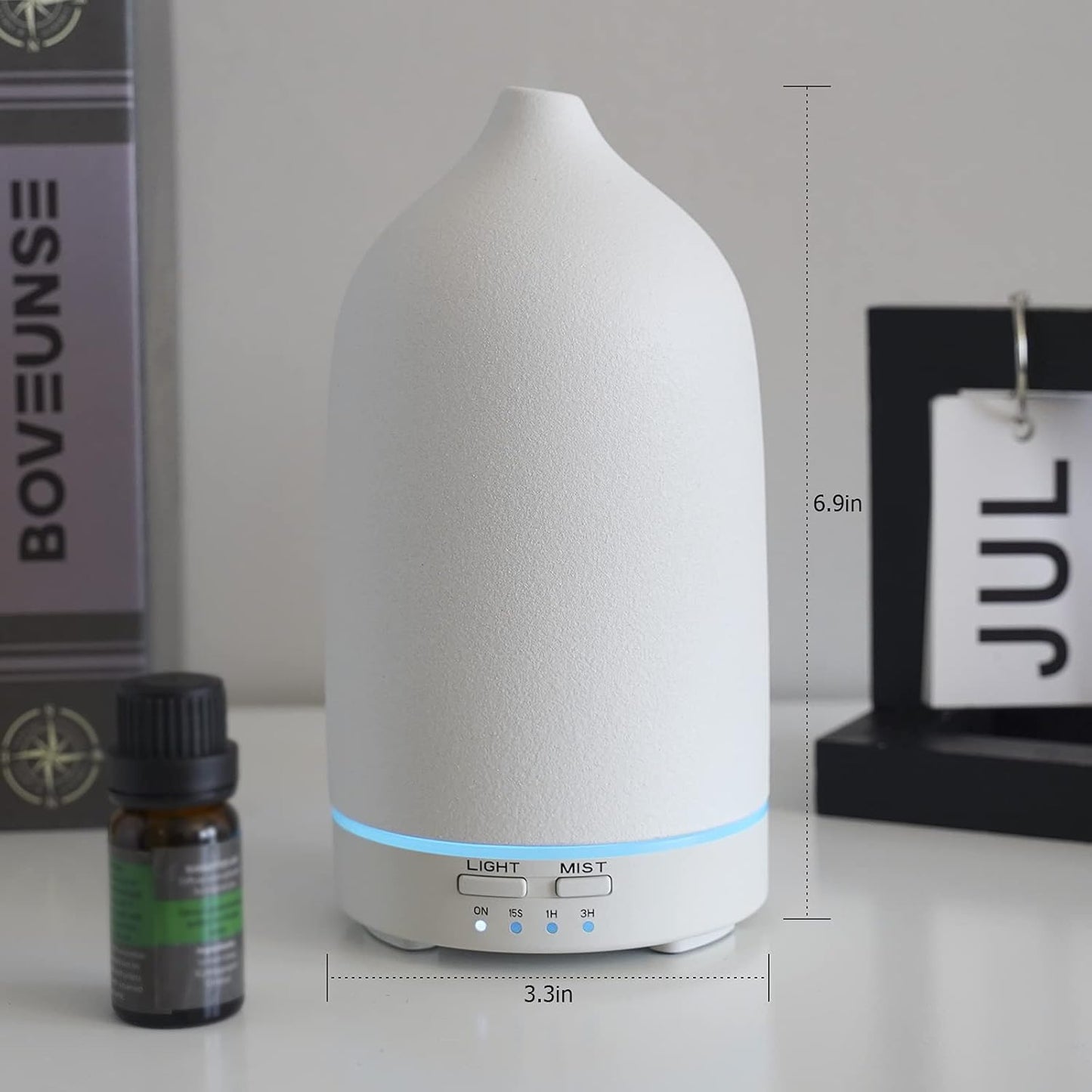 Ceramic Essential Oil Diffuser Ultrasonic Cool Mist, Aromatherapy Diffuser Whisper Quiet Aroma Diffuser with Timing Mode, 7 Colors LED Light Cycle Changing for Home Office Yoga SPA