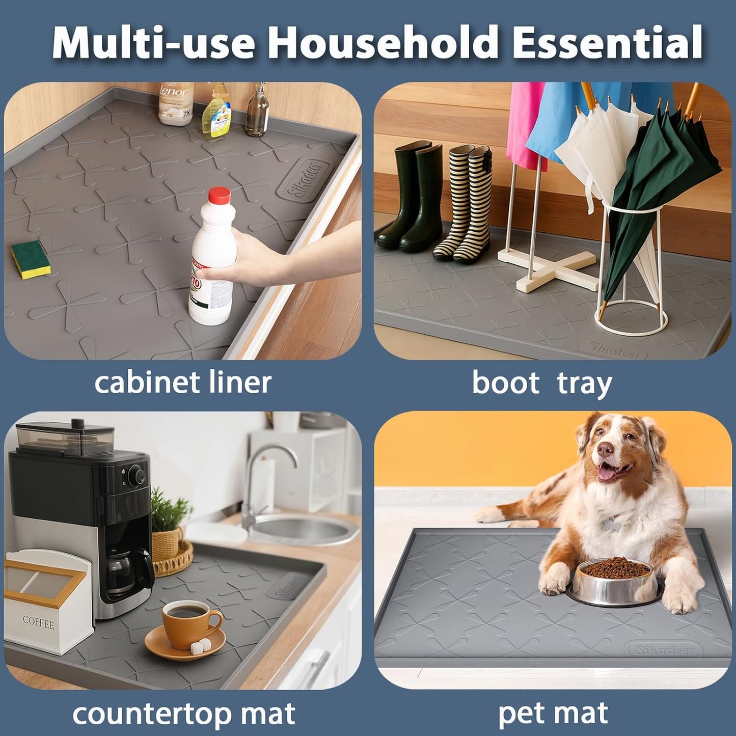 under Sink Mat Waterproof 34" X 22", Silicone Mat Kitchen Drawer Shelf and Cabinet Liner, Sink Protector for Kitchen Organizers and Storage, Boot Tray Pet Food Mats