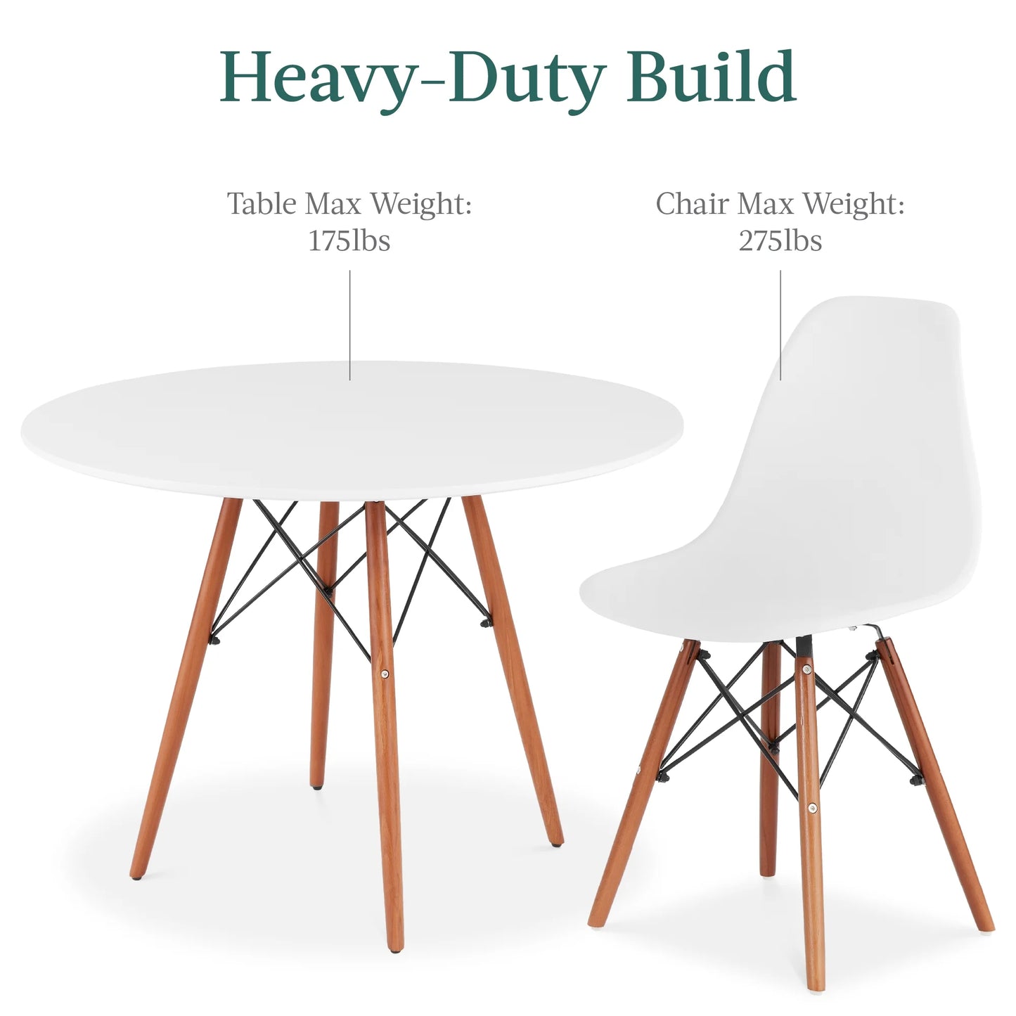 5-Piece Compact Mid-Century Modern Dining Set W/ 4 Chairs, Wooden Legs - White/Walnut