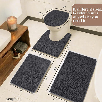 Plush Shaggy Chenille Bath Mat | Extra Soft, Super Absorbent, Non-Slip Bathroom Rug | Fluffy Microfiber, Area Rug Sets for Bathroom Floor, Kitchen, Living Room | 47"X27" | Charcoal Gray