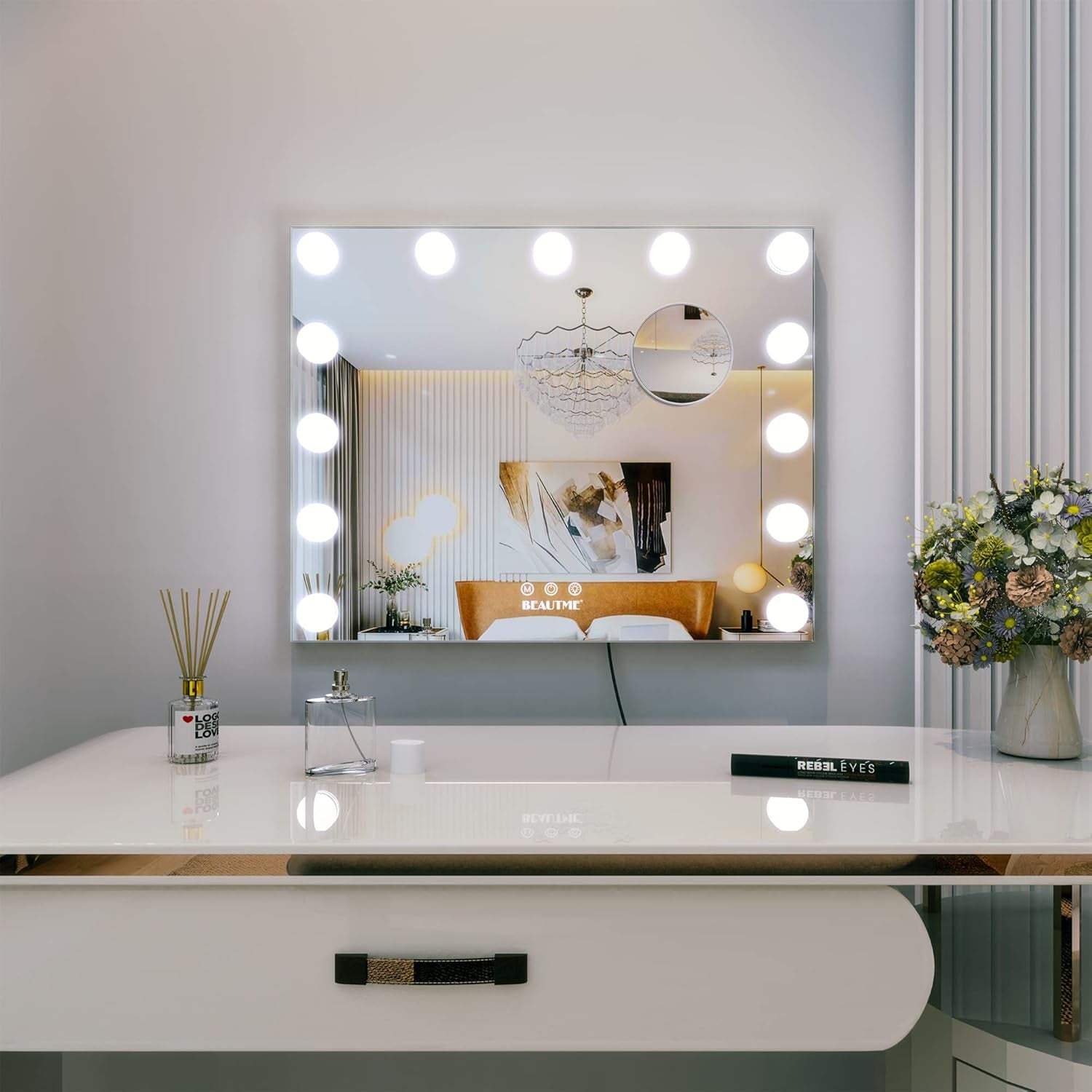 Vanity Mirror with Lights Hollywood Mirror Dressing Table Mirror with 13 LED Bulbs and 10X Magnification Touch Screen Desktop Mirror/Wall-Mounted Mirror (20 X16.6Inch, Silver)