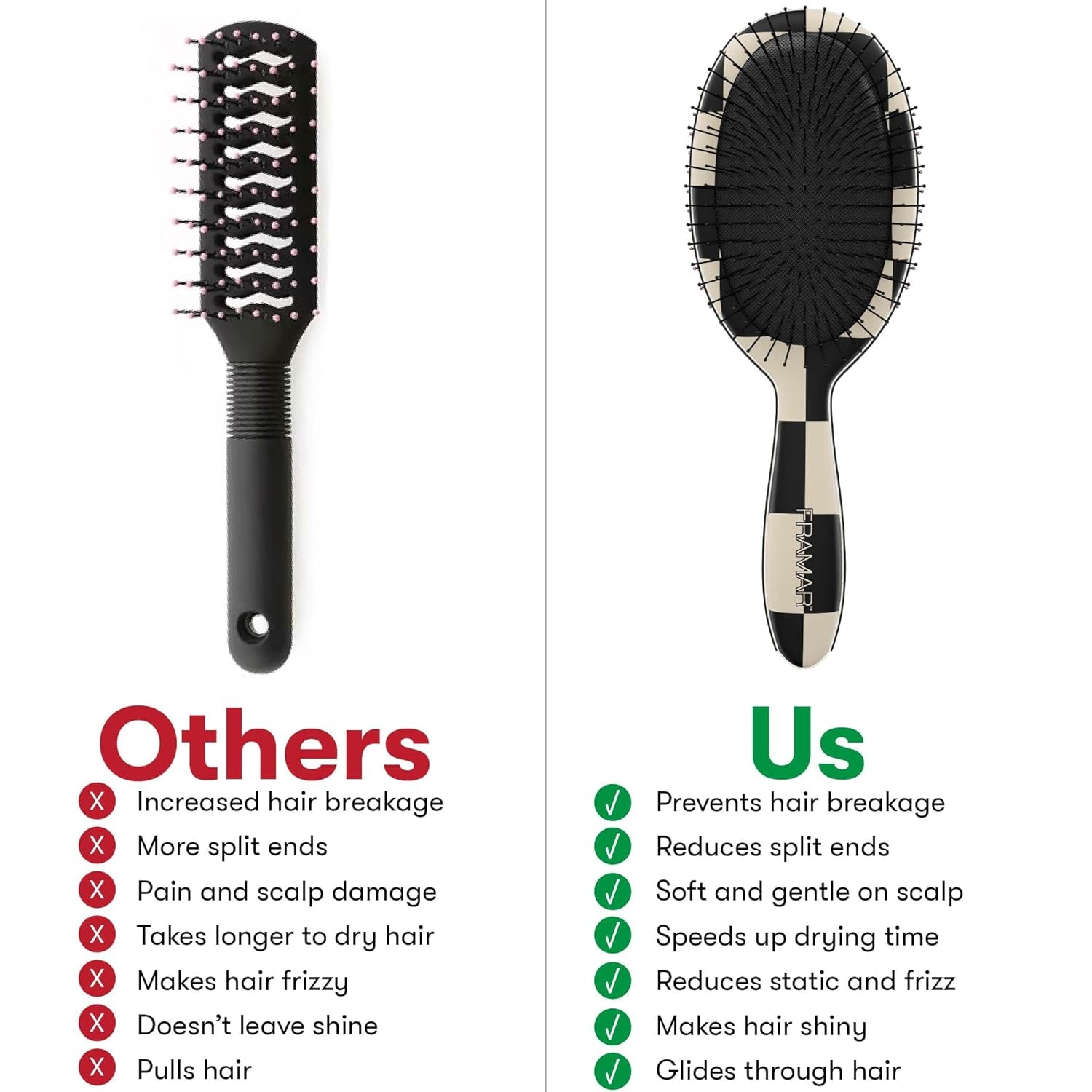 Checkered Print Hair Brush Detangler – Wet Hair Brushes for Women, Womens Hair Brush, Black and White Checkered Hair Accessories, Hairbrush for Women, Cepillos Para Cabello – Detangle Brush
