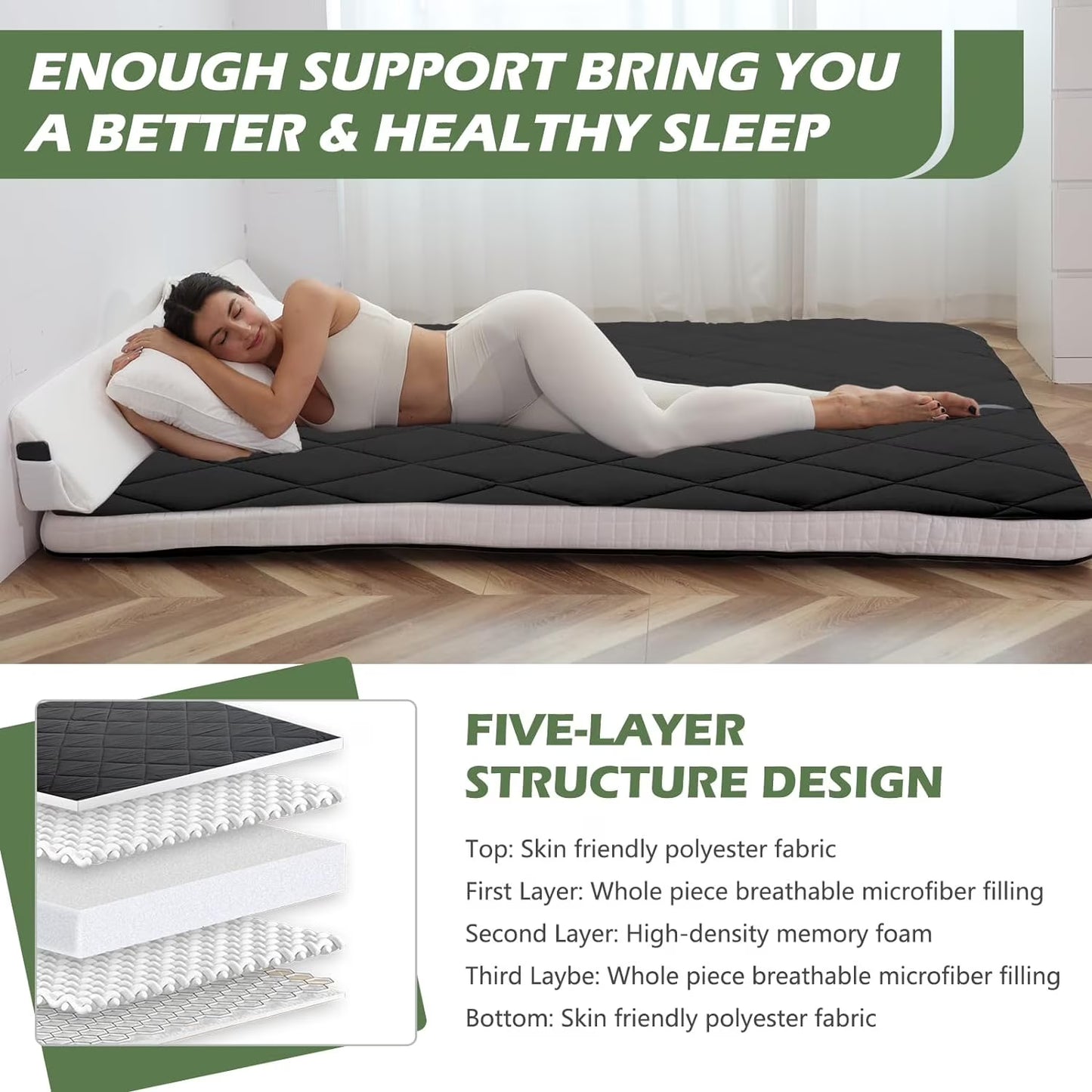 Futon Mattress Queen Size 4" Thick Japanese Floor Mattress Folding Guest Mattress Protable Roll up Mattress Soft Memory Foam Tatami Mat Sleeping Pad for Bedroom Camping Tent