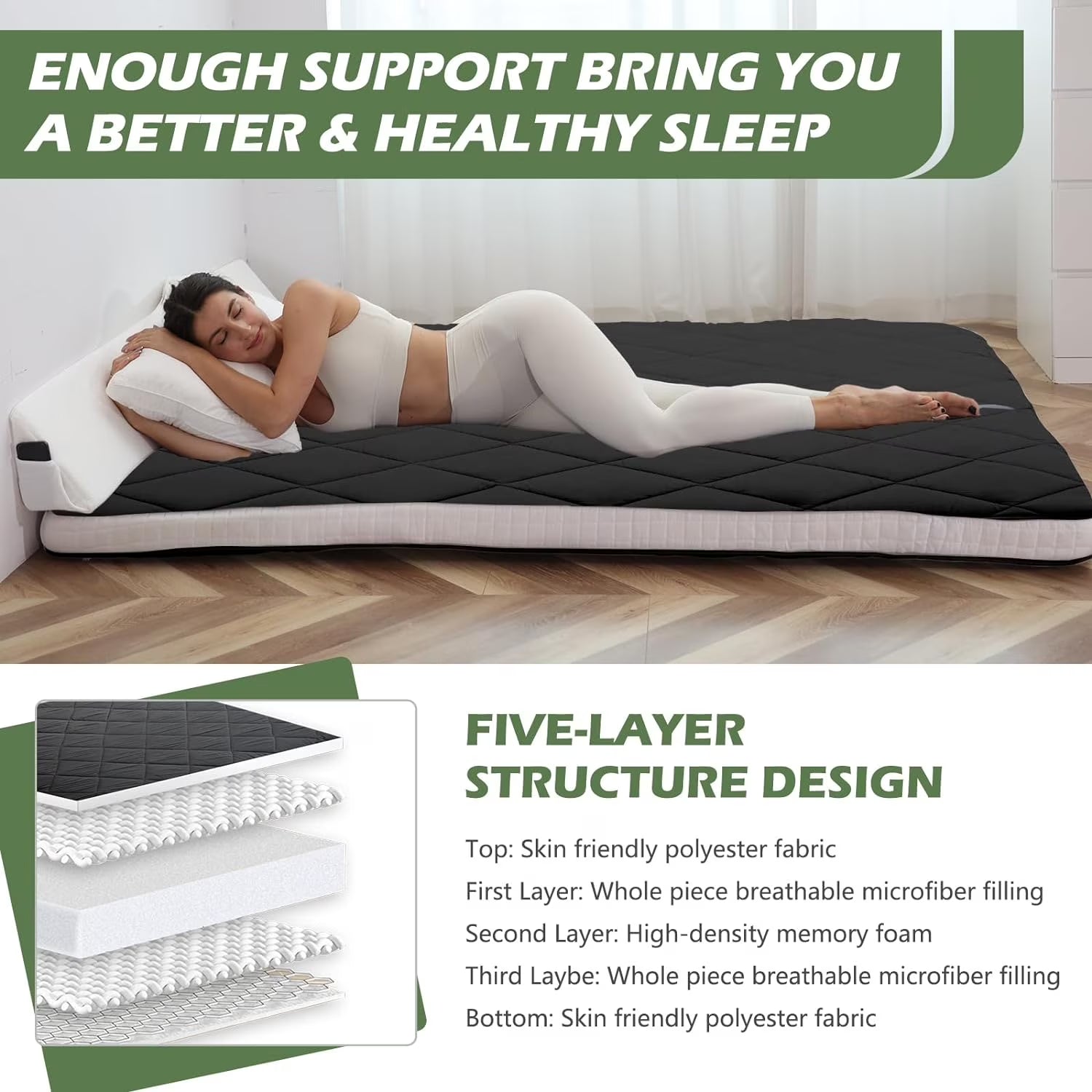 Futon Mattress Queen Size 4" Thick Japanese Floor Mattress Folding Guest Mattress Protable Roll up Mattress Soft Memory Foam Tatami Mat Sleeping Pad for Bedroom Camping Tent