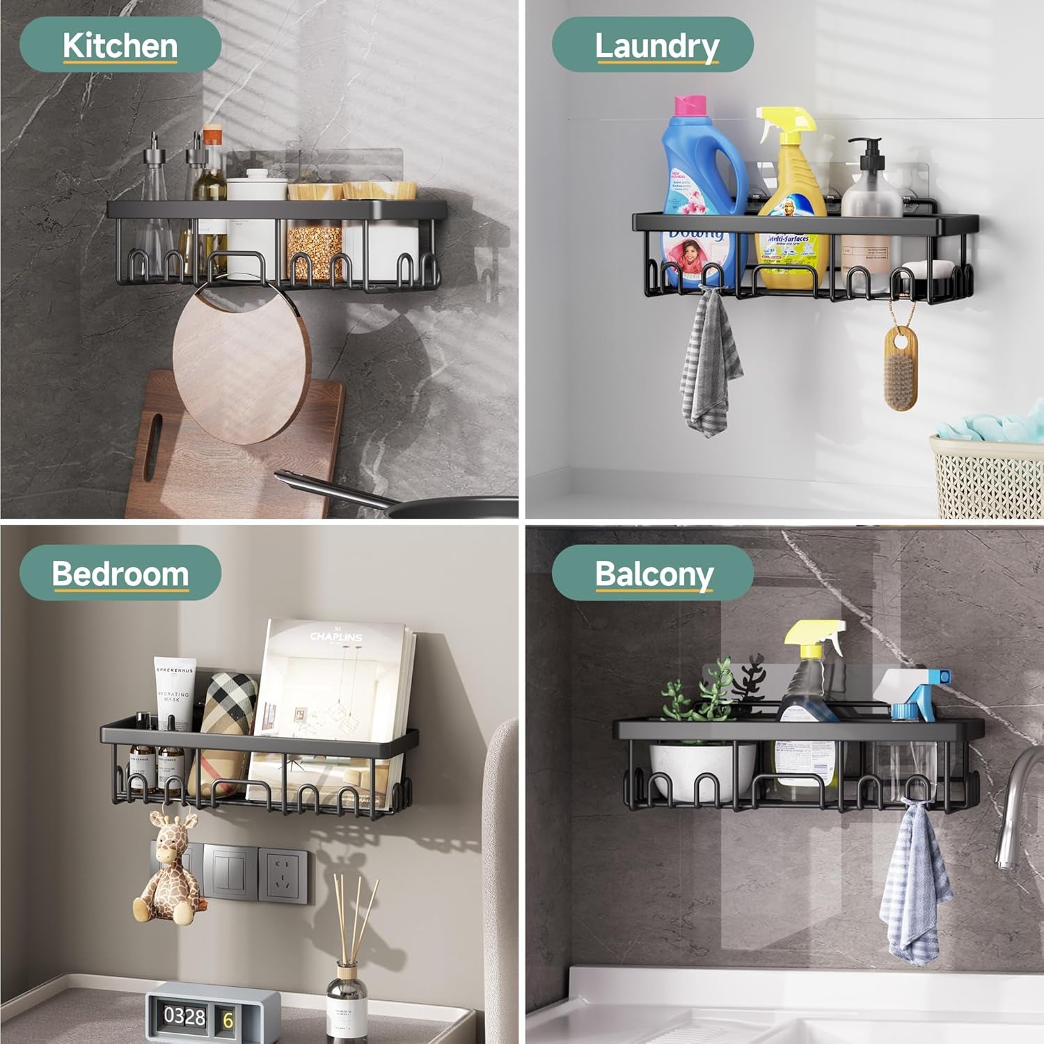 Shower Caddy 6-Pack, Advanced Rustproof Design, No Drilling Adhesive Shelves, Rack with Soap Holder, Large Capacity Bathroom Organizers and Storage, Wall-Mounted, Gifts for Women Mom