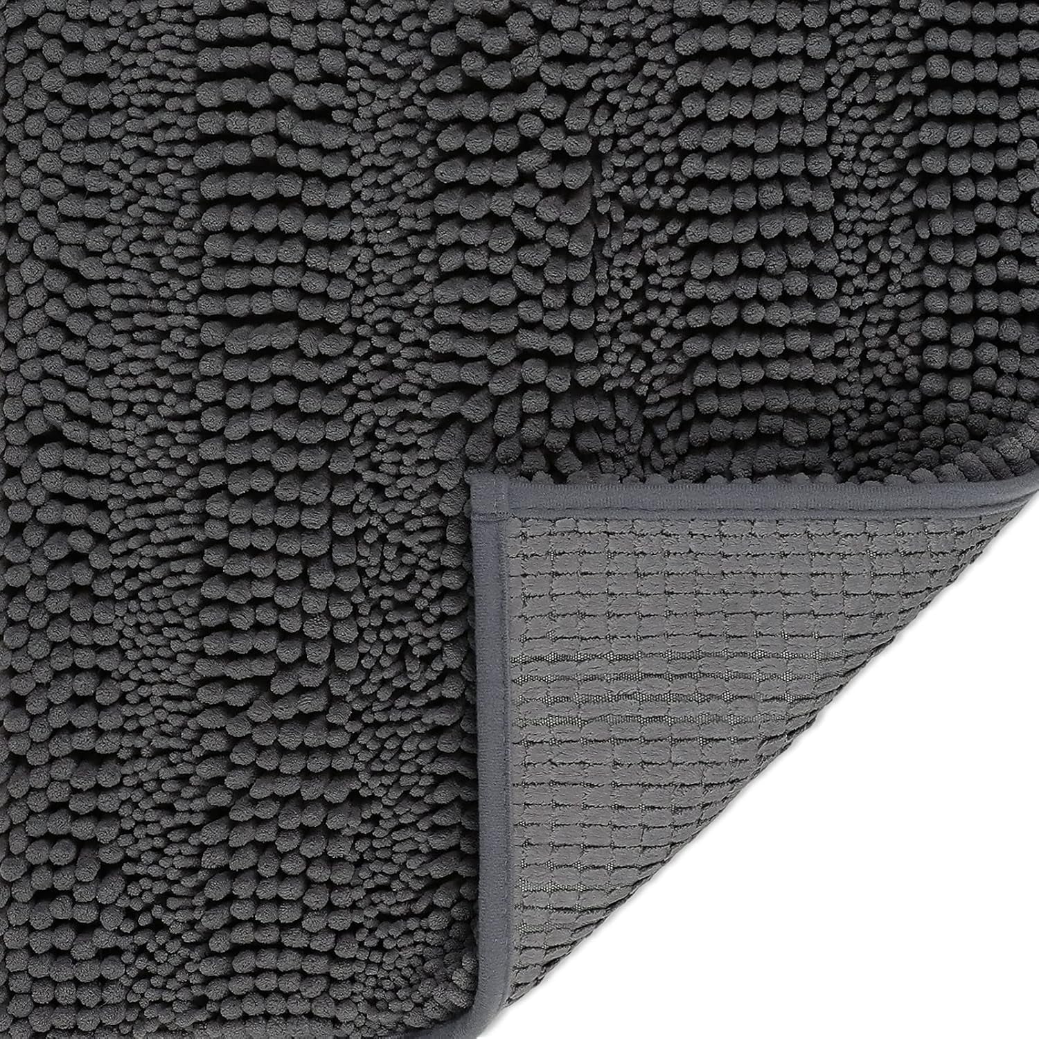 Plush Shaggy Chenille Bath Mat | Extra Soft, Super Absorbent, Non-Slip Bathroom Rug | Fluffy Microfiber, Area Rug Sets for Bathroom Floor, Kitchen, Living Room | 24"X16" | Charcoal Gray