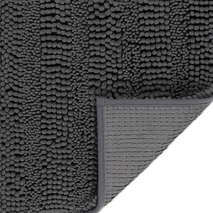 Plush Shaggy Chenille Bath Mat | Extra Soft, Super Absorbent, Non-Slip Bathroom Rug | Fluffy Microfiber, Area Rug Sets for Bathroom Floor, Kitchen, Living Room | 24"X16" | Charcoal Gray