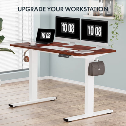 55" X 28" Home Office Electric Height Adjustable Standing Desk Memory Programmable Presets Computer Desk White and Mahogany