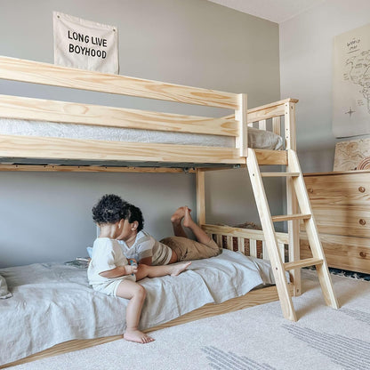 Max & Lily Twin over Twin Low Bunk Bed with Ladder, Wooden Bunk Beds with 14” Safety Guardrail for Kids,Toddlers, Boys, Girls, Teens, Bedroom Furniture, Natural