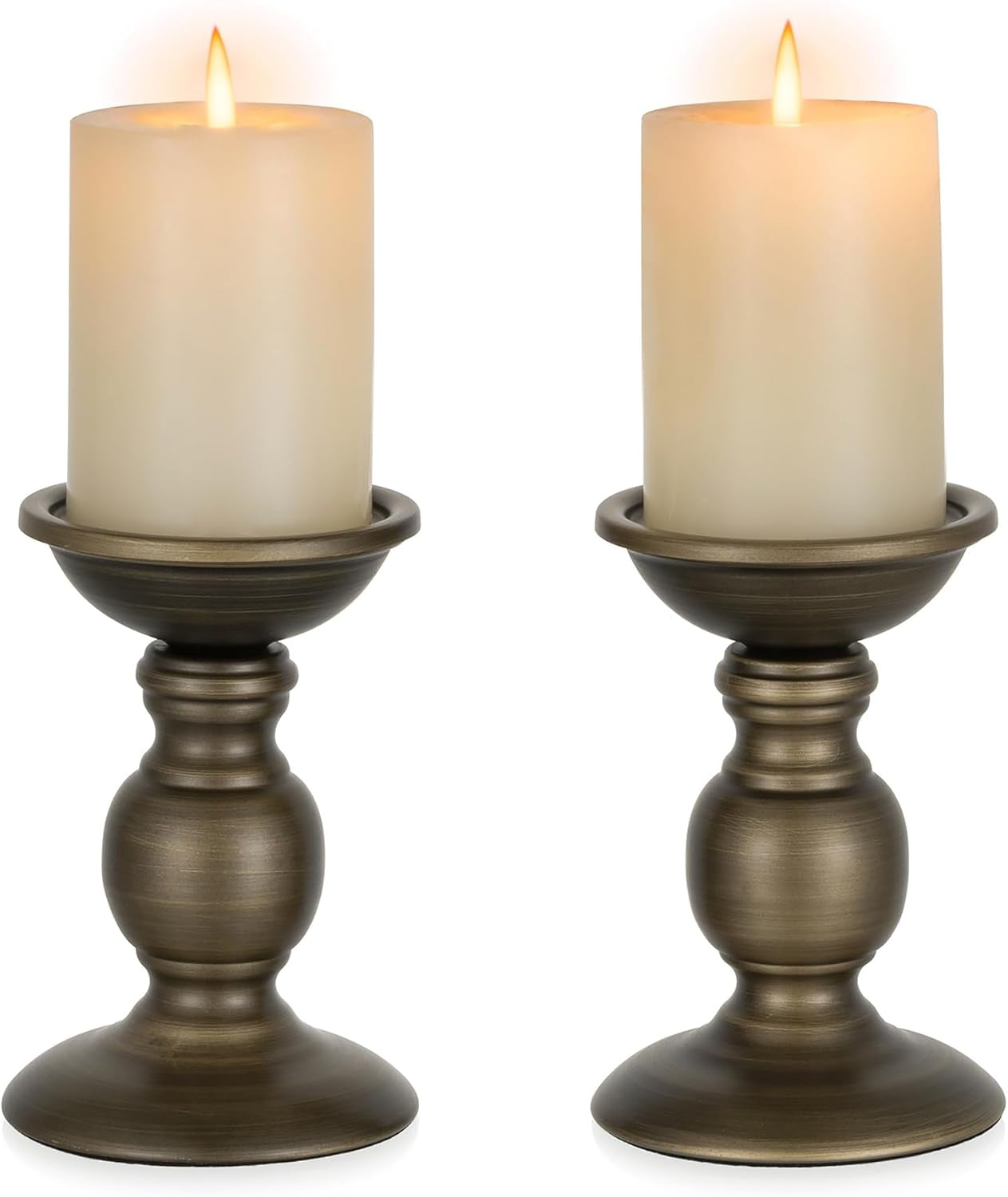 2 Pcs Bronze Iron Pillar Candle Holders, Most Ideal for 3" Pillar Candle, Gifts for Wedding, Party, Home, Spa, Reiki, Votive Candle (2 X S)