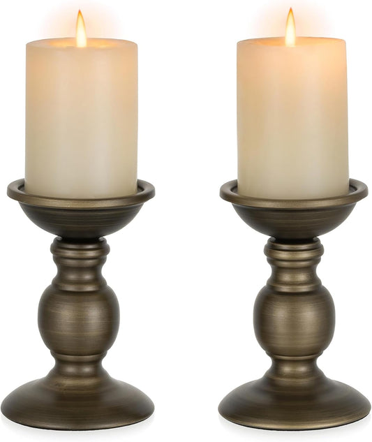 2 Pcs Bronze Iron Pillar Candle Holders, Most Ideal for 3" Pillar Candle, Gifts for Wedding, Party, Home, Spa, Reiki, Votive Candle (2 X S)