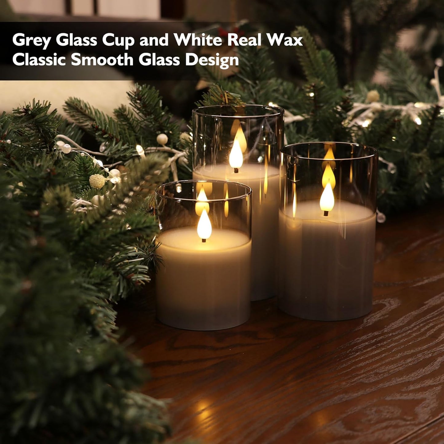 Gray Glass Battery Operated LED Candles with Remote, Flameless Candle Gift Set, Warm White Light - Include 6 Batteries