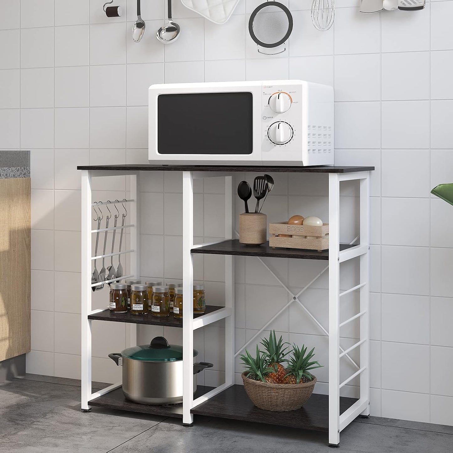 Kitchen Bakers Rack with Storage Kitchen Cart Baker'S Rack Utility Microwave Oven Stand Storage Utility Shelf Coffee Stand for Home and Kitchen Black