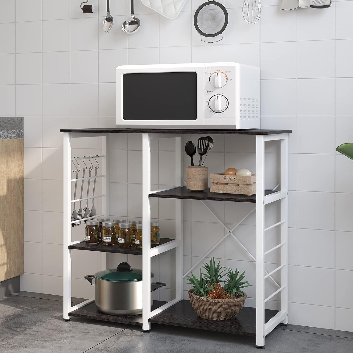 Kitchen Bakers Rack with Storage Kitchen Cart Baker'S Rack Utility Microwave Oven Stand Storage Utility Shelf Coffee Stand for Home and Kitchen Black