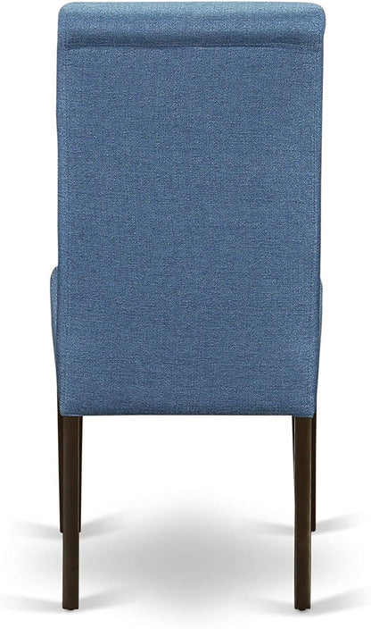 BOBA5-CAP-21 5 Piece Kitchen Table & Chairs Set Includes a round Dining Room Table and 4 Blue Color Linen Fabric Parsons Dinette Chairs, 42X42 Inch, Cappuccino
