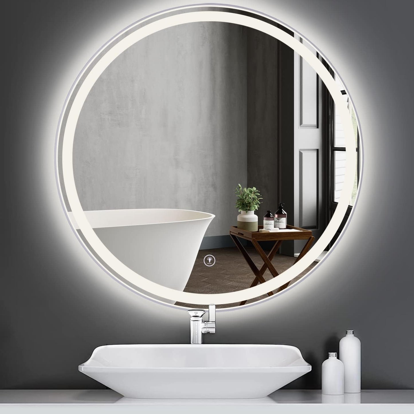 LED Bathroom Vanity Mirror: 23 Inch 4000K LED Bathroom Mirror Memory Function Dimmable Makeup Vanity Mirror with Lights Touch Switch Lighted Front Bathroom Mirror