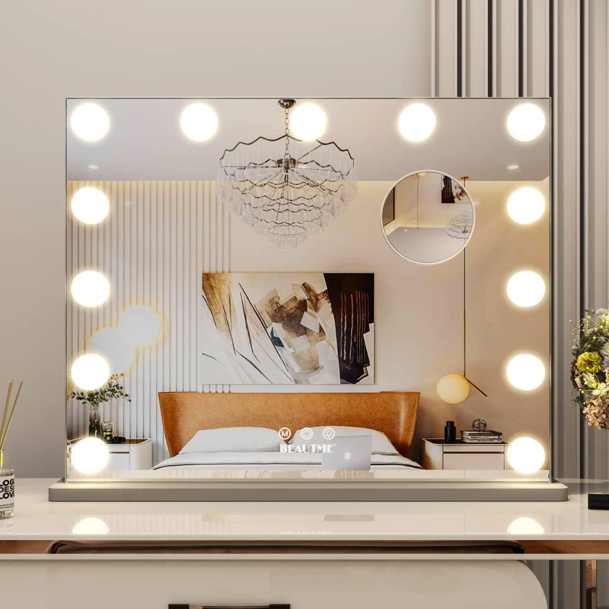 Vanity Mirror with Lights Hollywood Mirror Dressing Table Mirror with 13 LED Bulbs and 10X Magnification Touch Screen Desktop Mirror/Wall-Mounted Mirror (20 X16.6Inch, Silver)