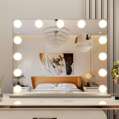 Vanity Mirror with Lights Hollywood Mirror Dressing Table Mirror with 13 LED Bulbs and 10X Magnification Touch Screen Desktop Mirror/Wall-Mounted Mirror (20 X16.6Inch, Silver)