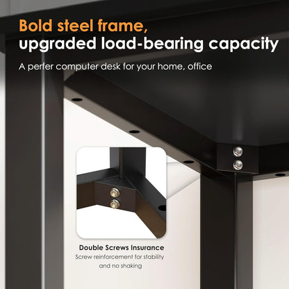 Computer Desk, 47 Inch Home Office Desk, Modern Simple Style Home Office Gaming Desk, Basic Writing Table for Study Student, Black Metal Frame, Black Table Top
