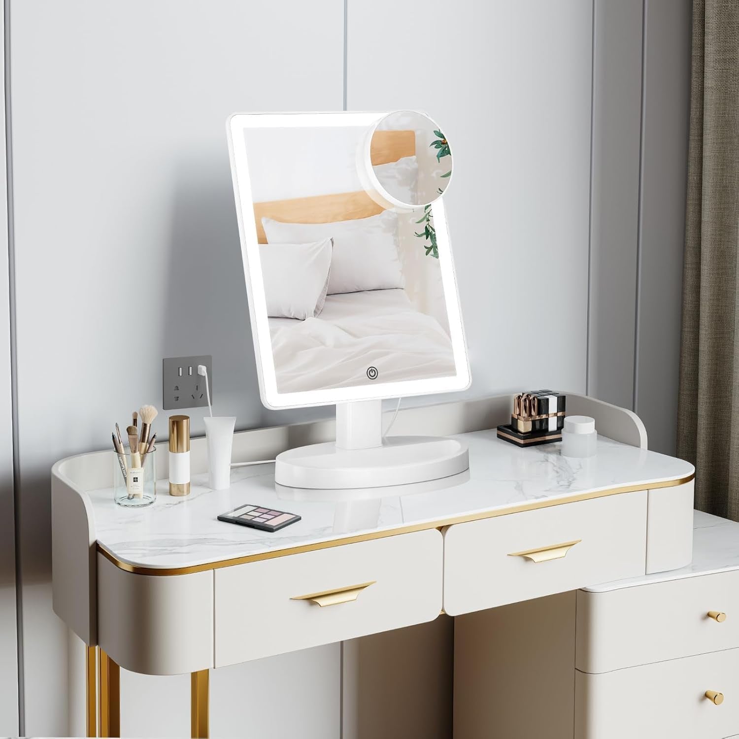 Large Lighted Vanity Makeup Mirror with 88 LED, 360 Rotation Touch Screen, 10X Magnification Portable Tabletop Cosmetic Make up Mirror