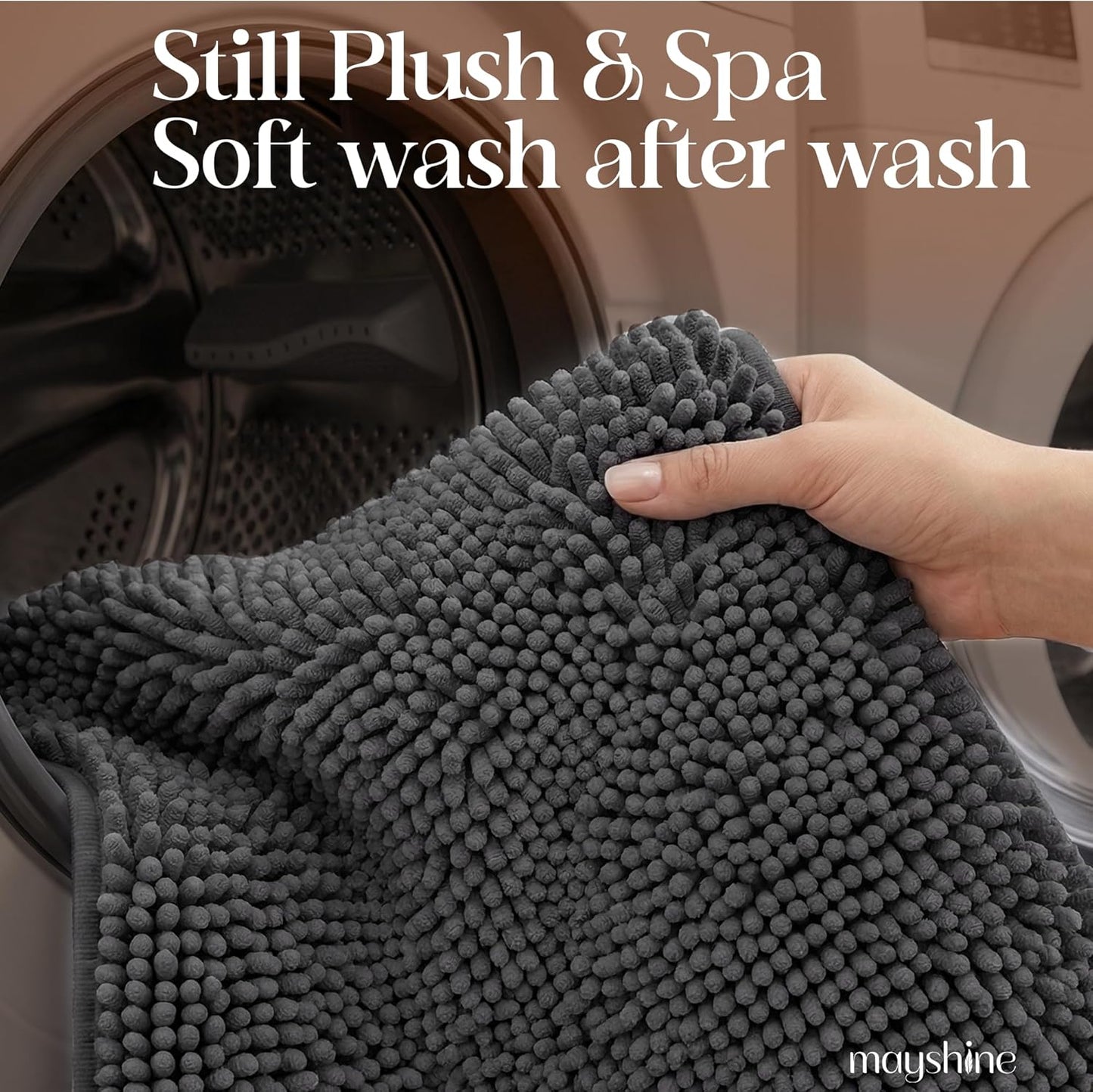 Plush Shaggy Chenille Bath Mat | Extra Soft, Super Absorbent, Non-Slip Bathroom Rug | Fluffy Microfiber, Area Rug Sets for Bathroom Floor, Kitchen, Living Room | 47"X27" | Charcoal Gray