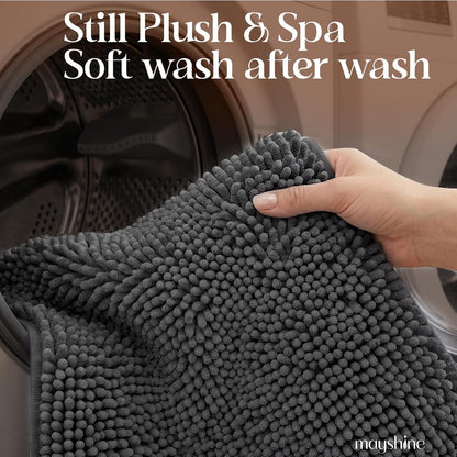 Plush Shaggy Chenille Bath Mat | Extra Soft, Super Absorbent, Non-Slip Bathroom Rug | Fluffy Microfiber, Area Rug Sets for Bathroom Floor, Kitchen, Living Room | 47"X27" | Charcoal Gray