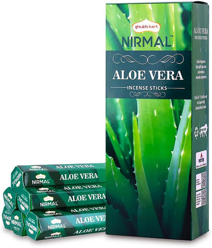 Nirmal Aloe Vera Incense Sticks, Pack of 6 (120 Sticks). Fresh, Clean & Soothing Scent. Perfect for Stress Relief, Relaxation, Yoga & Refreshing Home Fragrance