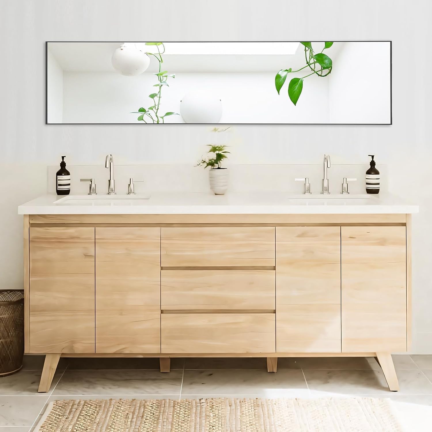 Full Length Mirror - Standing & Leaning, Large Bedroom Mirror with Black Aluminium Frame, 65"X22"