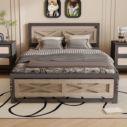 Behost Twin Bed Frame with Headboard and Underbed Storage, Metal Wood Platform Bed Frame Twin, No Box Spring Needed