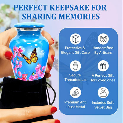 Small Keepsake Urns for Human Ashes - Set of 4 Mini Cremation Urns (Holds 3 Cu in Each) - Memorial Sharing Urns with Velvet Bag & Gift Box (Sky Blue, Set of 4)