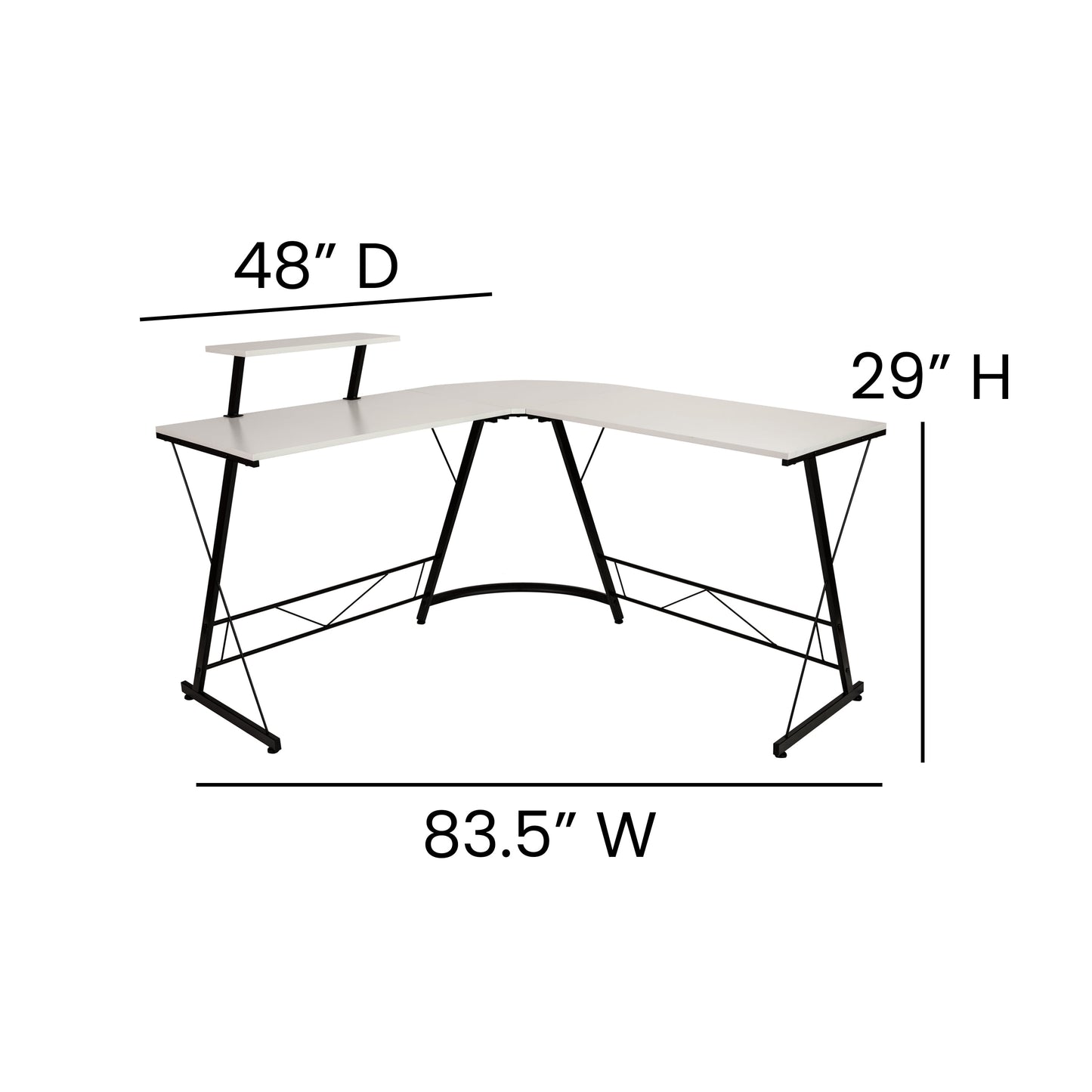 L-Shaped Computer White Desk, Gaming Desk, Home Office Desk, Black Frame