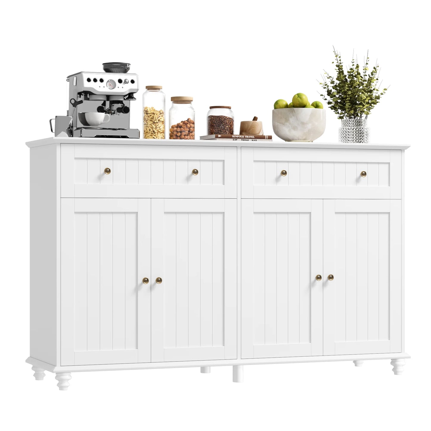 55.1"W Kitchen White Buffet Cabinet with Storage Drawer & Adjustable Shelf, Wood Coffee Bar Cabinet Sideboard for Dining Room