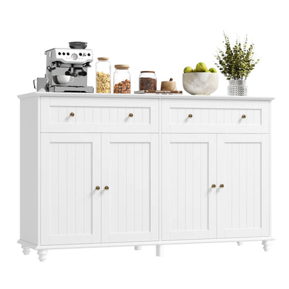 55.1"W Kitchen White Buffet Cabinet with Storage Drawer & Adjustable Shelf, Wood Coffee Bar Cabinet Sideboard for Dining Room