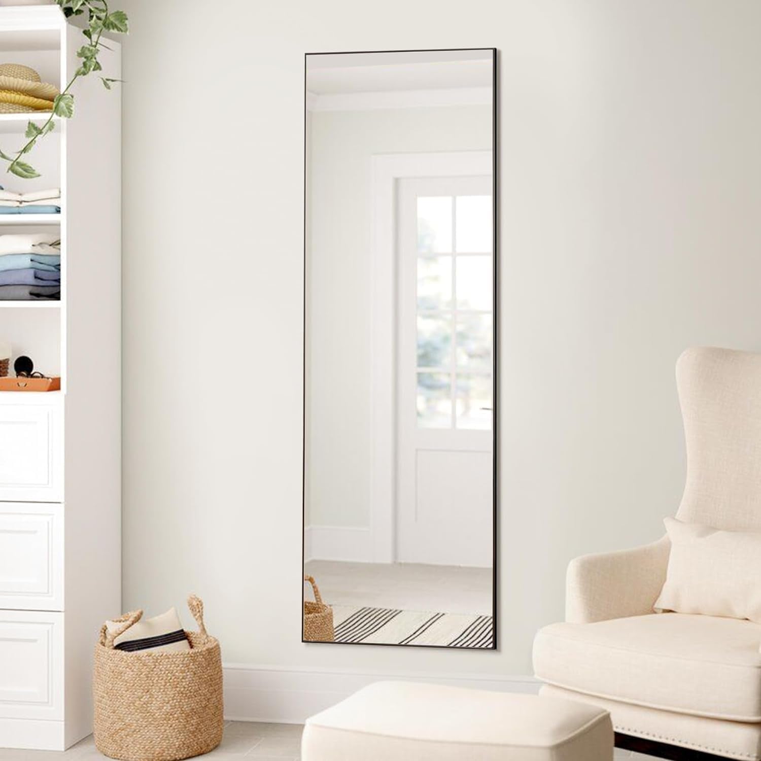 Full Length Mirror - Standing & Leaning, Large Bedroom Mirror with Black Aluminium Frame, 65"X22"
