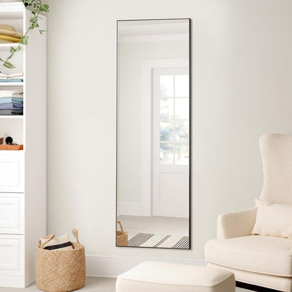 Full Length Mirror - Standing & Leaning, Large Bedroom Mirror with Black Aluminium Frame, 65"X22"