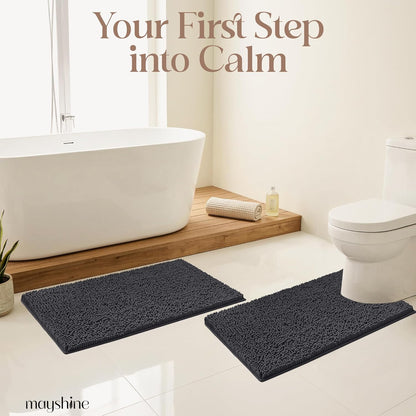 Plush Shaggy Chenille Bath Mat | Extra Soft, Super Absorbent, Non-Slip Bathroom Rug | Fluffy Microfiber, Area Rug Sets for Bathroom Floor, Kitchen, Living Room | 47"X27" | Charcoal Gray