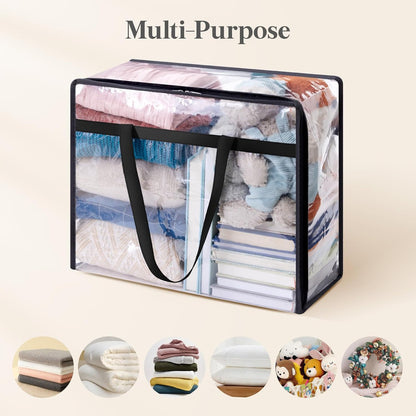 4 Pack Clear Clothes Storage Bags, 40L Plastic Blanket Storage Bag, Vinyl Foldable Moving Bags with Zipper, Closet Organizers and Storage Containers for Bedding, Duvet, Comforter