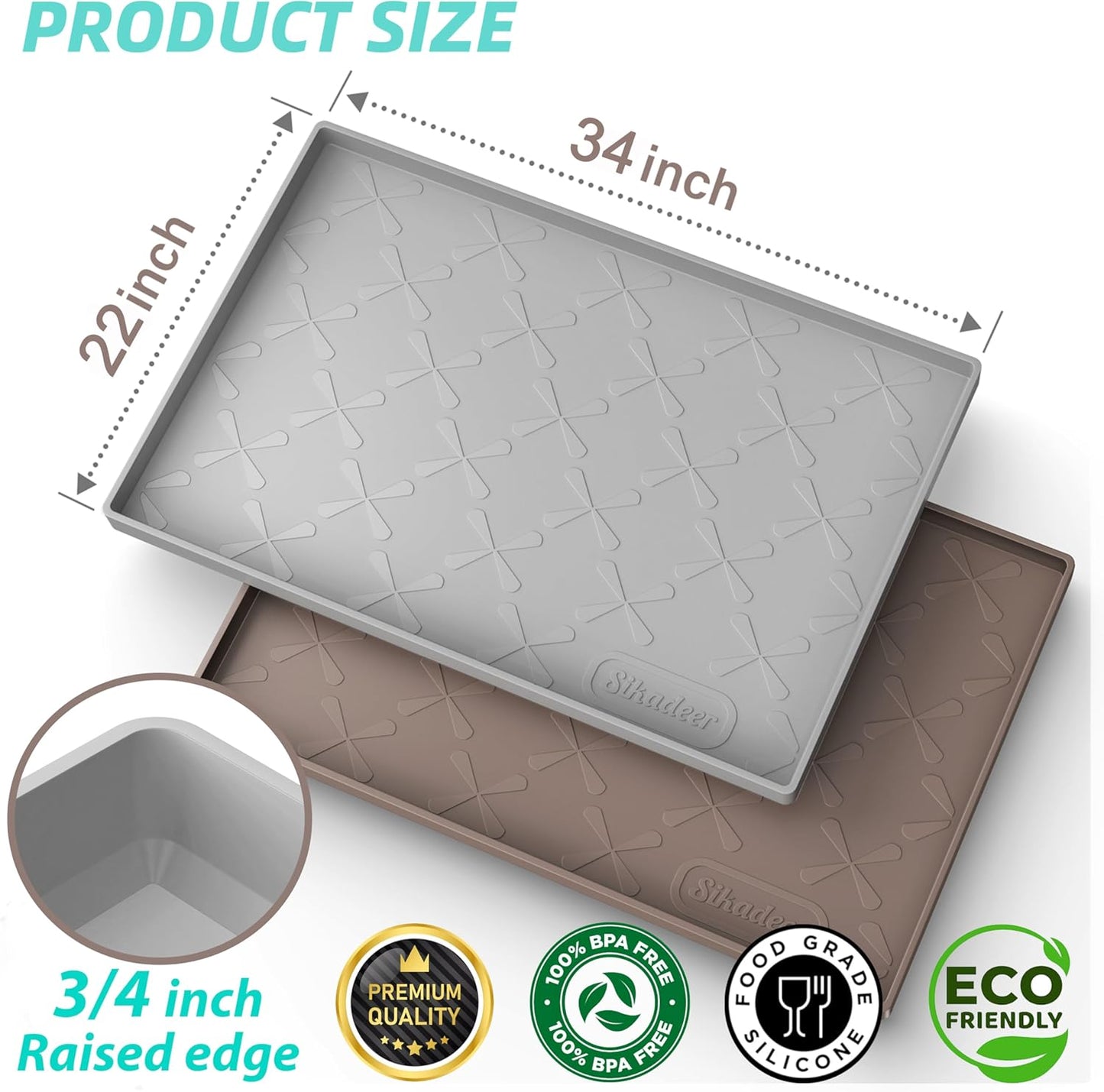 under Sink Mat Waterproof 34" X 22", Silicone Mat Kitchen Drawer Shelf and Cabinet Liner, Sink Protector for Kitchen Organizers and Storage, Boot Tray Pet Food Mats