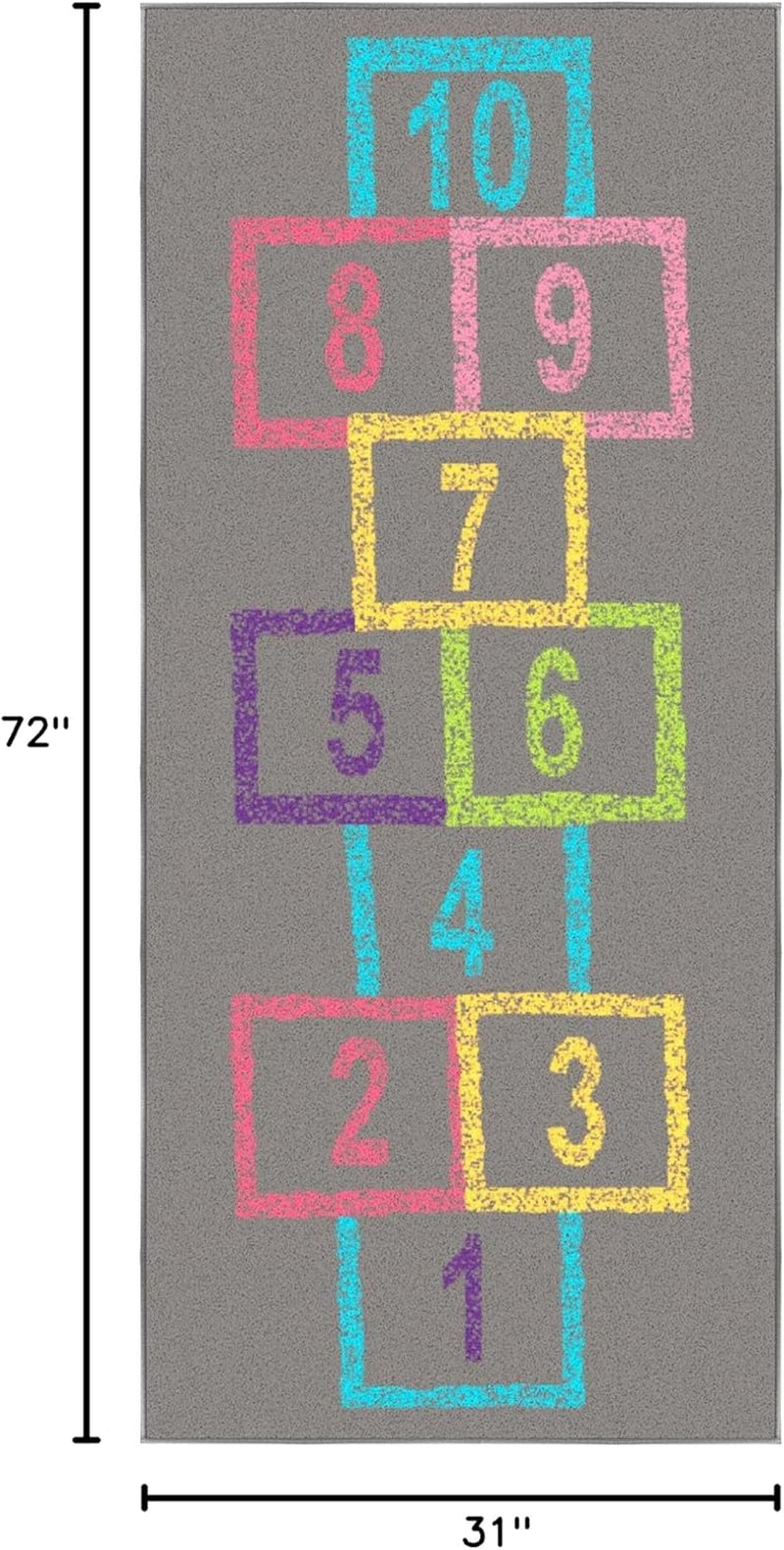2'2" X 6' Hopscotch Kids Rug - Play Mat for Playroom, Bedroom, Daycare & Classroom - Fun & Interactive Game Carpet - Durable and Non-Slip - Perfect for Learning & High-Traffic Areas, Pink