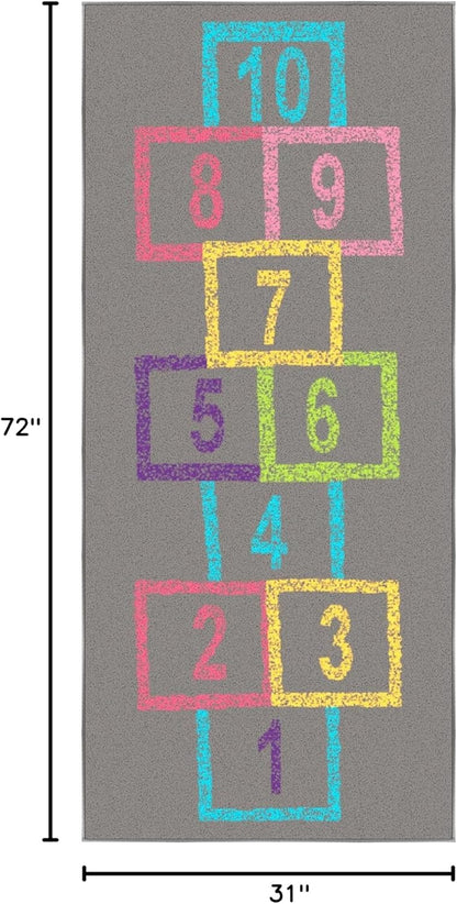 2'2" X 6' Hopscotch Kids Rug - Play Mat for Playroom, Bedroom, Daycare & Classroom - Fun & Interactive Game Carpet - Durable and Non-Slip - Perfect for Learning & High-Traffic Areas, Pink
