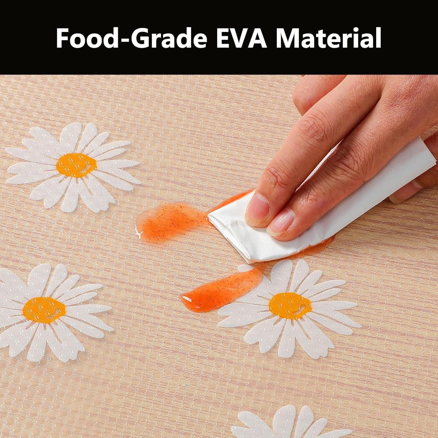 Shelf Liners for Kitchen Cabinets – Drawer Liner Waterproof & Oil-Proof, Non-Adhesive EVA with Floral Pattern – Durable Washable, Easy to Clean (Clean Daisy, 11.8" X 360")