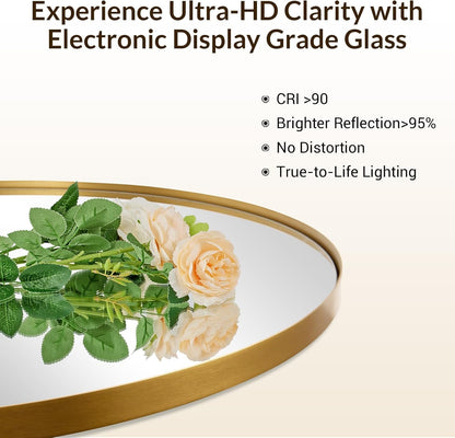 round Gold Mirror 30 Inch, Brass Mirror with Brushed Gold Frame, Wall Mounted Stainless Steel Metal Frame round Mirror for Bathroom, Living Room, Bedroom