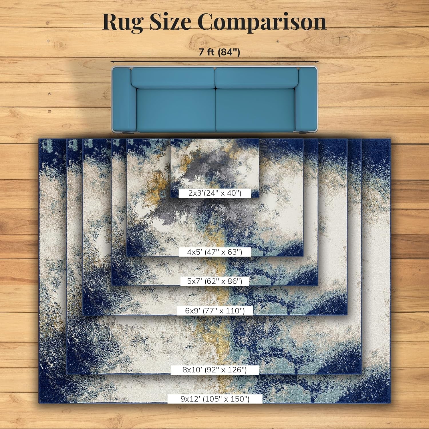 Beverly Collection 8445 Blue 2X3 Modern Abstract Area Rug