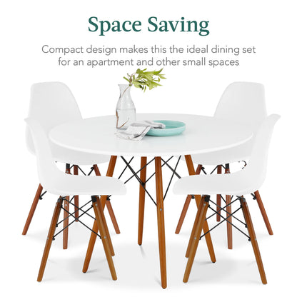 5-Piece Compact Mid-Century Modern Dining Set W/ 4 Chairs, Wooden Legs - White/Walnut